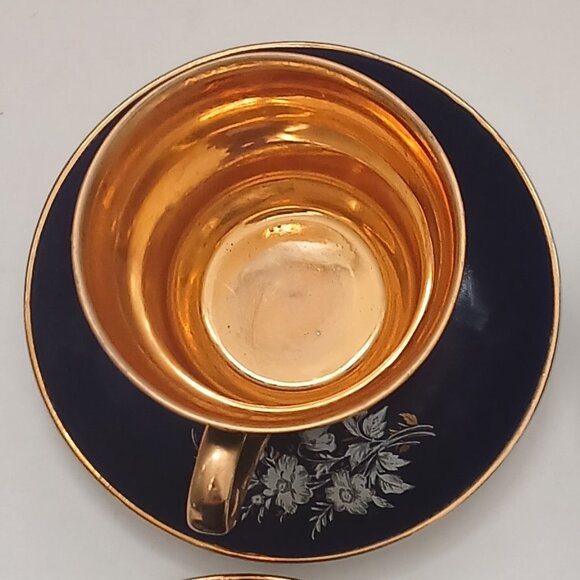 VTG Cobalt Blue Gold Interior Fine Porcelain Favolina 4 Cups & Saucers Poland - Picture 15 of 16